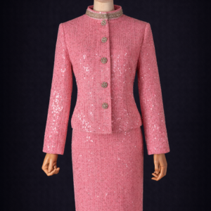 Blush Lumière Crystal Tweed Skirt Suit