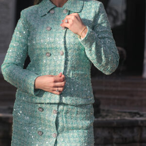 Turquoise Crystal Tweed Skirt Suit