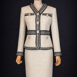 Gold Pearl Trim Tweed Skirt Suit